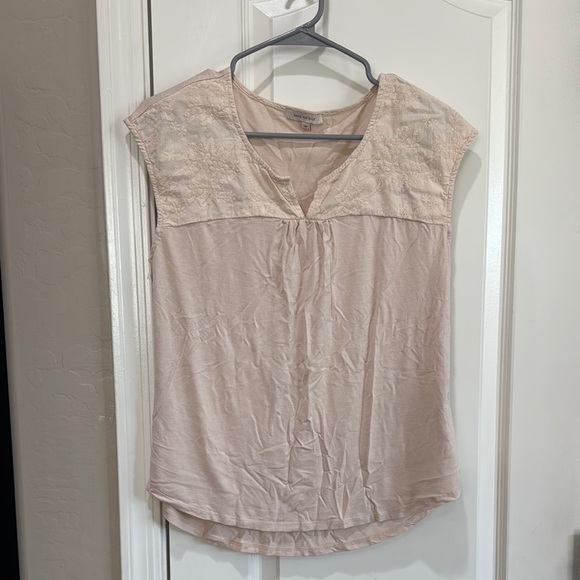 Skies Are Blue Tan Buttoned Bib Collar Blouse / C57 - Picture 1 of 4